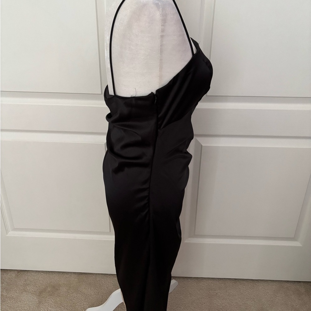 Blondie Nites Black Ruched Cocktail Dress with Nude Peekaboo Hem | Size 13 - Picture 6 of 10